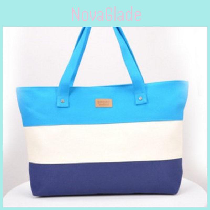 Versatile Women Canvas Stripe Handbag For Everyday Use And Summer Adventures