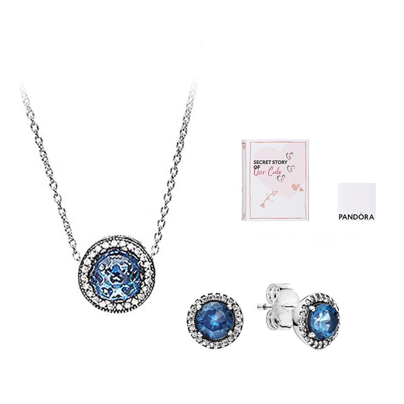 Pandora Ocean Heart Design 925 Silver Necklace And Earring Set Women Jewelry ZT-0034
