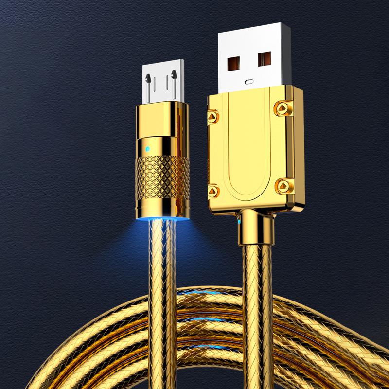 Zinc Alloy 120W Usb Super Fast Charging Data Cable For Xiaomi Huawei Samsung Type C 6A Micro 3A Charge Game Cord For Iphone 2.4A