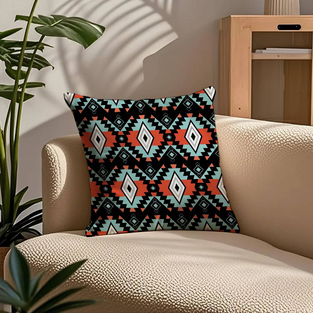 ART Native Fabric Pattern Pillow Case Comfort Sofa Bed Silky elegant Invisible zipper Custom Decorative cushion cover