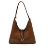 Suede Hobo Bag Women Fashion Shoulder Bag With Metal Ring Detail Soft Texture Handbag Everyday Casual Use
