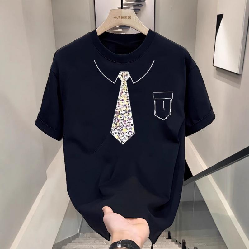 Heavy cotton short-sleeved T-shirt men's summer fashion printing loose and versatile half-sleeved T-shirt men's clothing