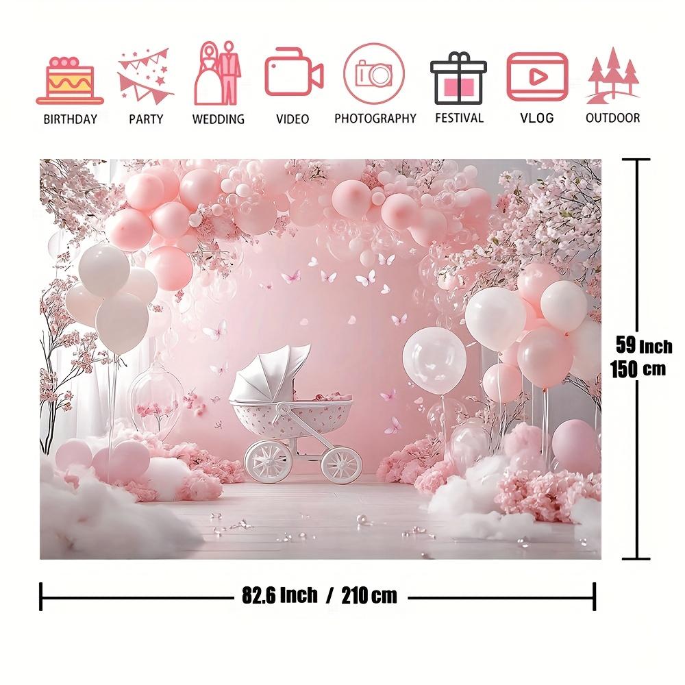 1 Stück einer fantasievollen rosa Ballon- und Blumendeko-Banner für die Kulisse einer Neugeborenenparty | aus Polyestermaterial gefertigt