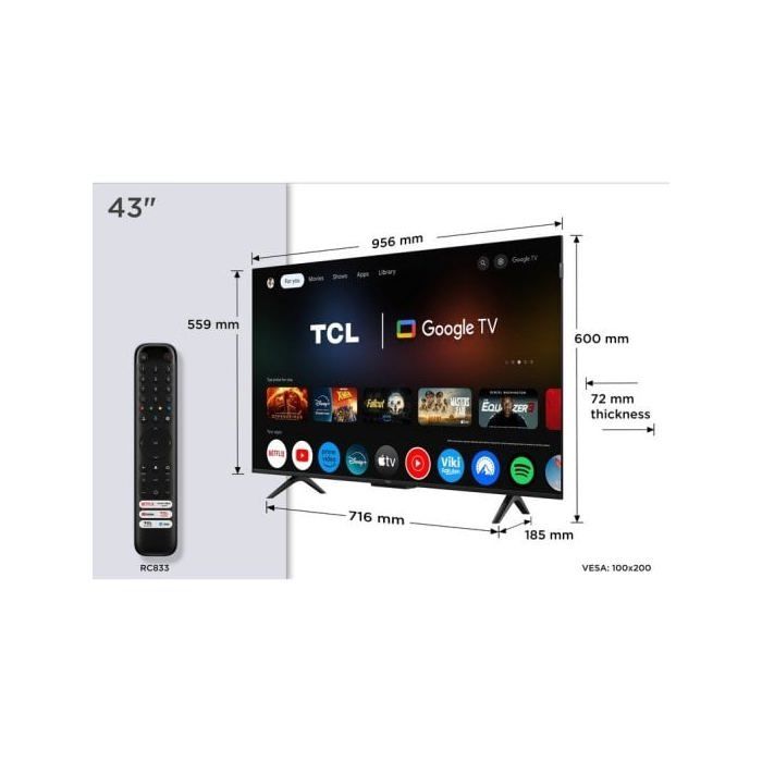 TCL QLED 43" 43P7K UltraHD 4K Dolby Atmos Google TV
