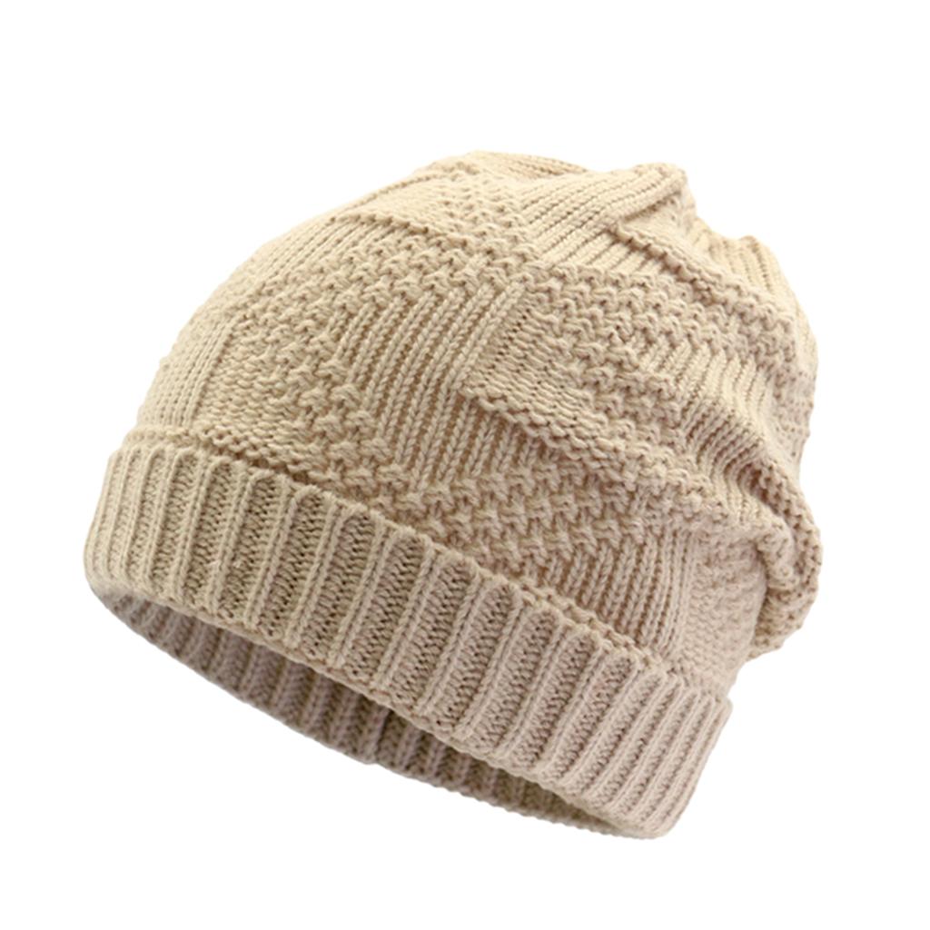 Cable Knit Beanie Hats Baggy Slouchy Skull Ski - Beige, as described