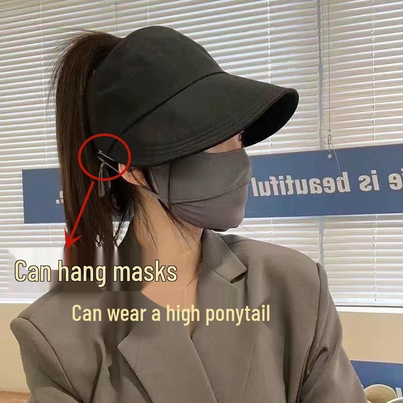 Women's Breathable Wide Brim Sun Hat with UV Protection, Open Top, Ponytail Tie, Mesh Design for Summer Cycling