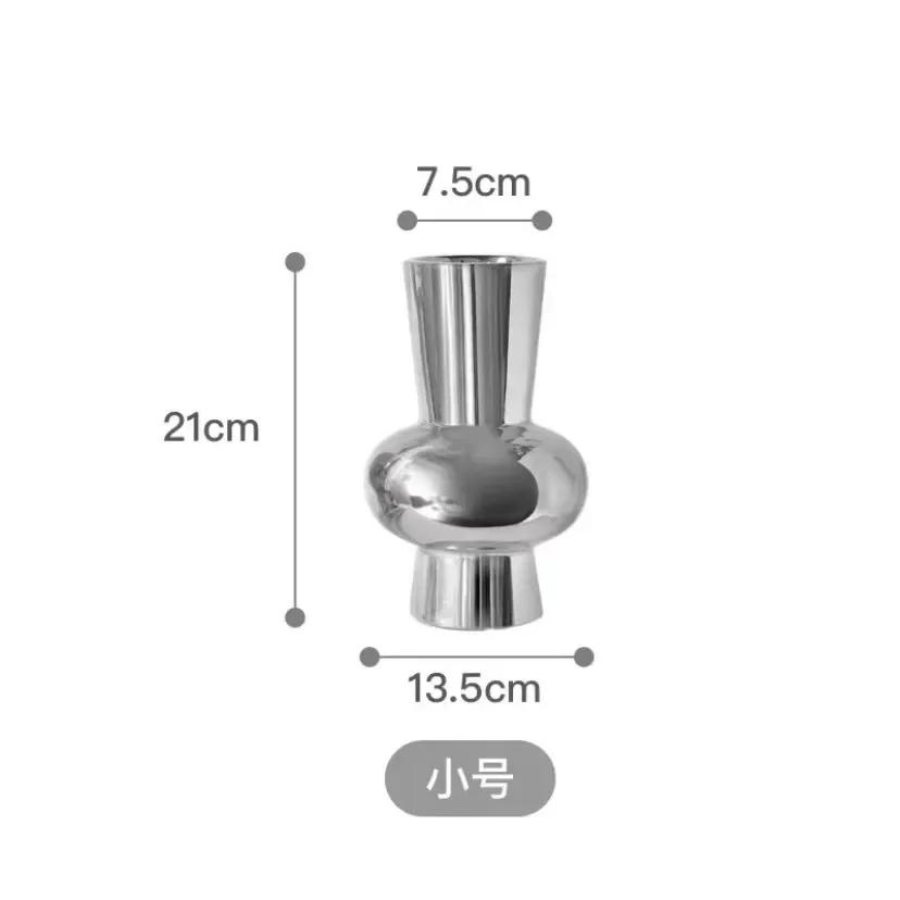 

Silver Mirror Flower Vase Geometric Block Silver Plated Ceramic Vase Floral Arrangement Accessories Home Decoration