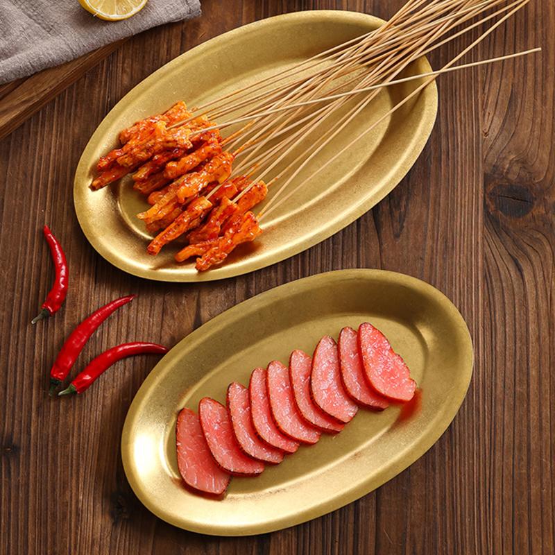 Stainless Steel Oval Vegetable Dish Food Grade Undivided Serving Plate for Curry Salad Home Use