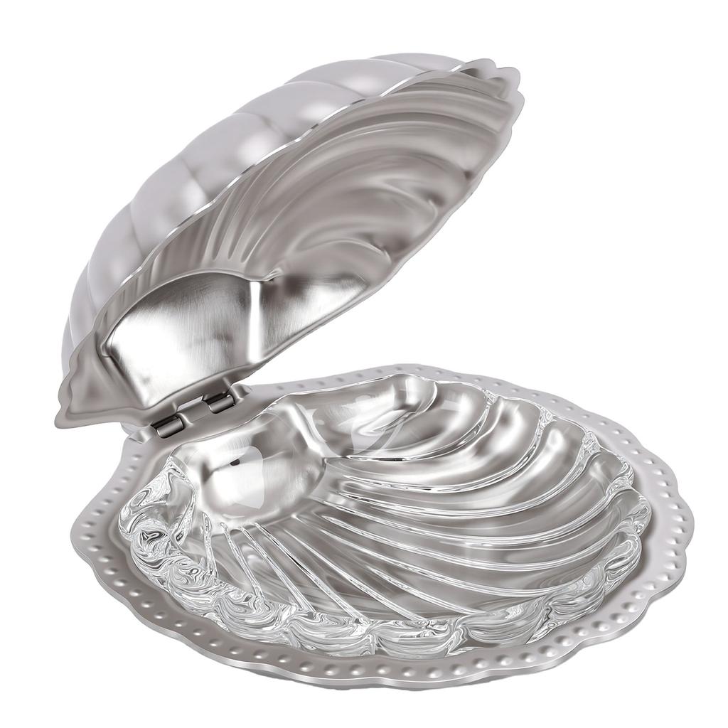 Shell Dish with Spoon Set 304 Stainless Steel Glass Inner Plate for Butter Salad Dressing Easy Cleaning Multi