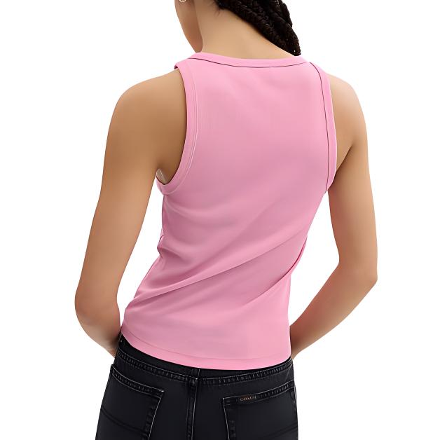 Coach SS24 Letter Print Round Neck Pullover Straight Tube Vest Women Tops Pink CS609-PIN