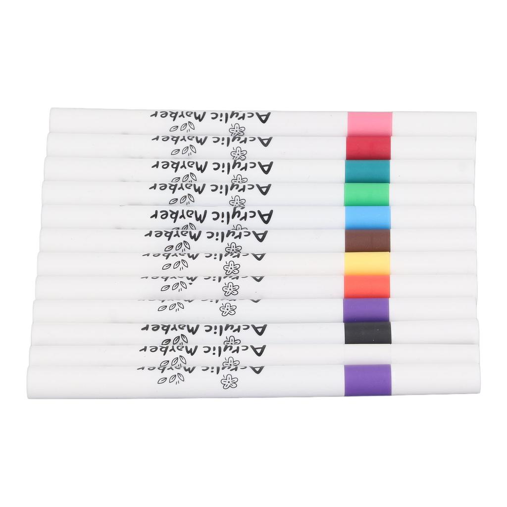 Acrylic Paint Pen 12 Colors Waterproof Quick Drying Acrylic Paint Pens Marker for Black Paper Rock Painting