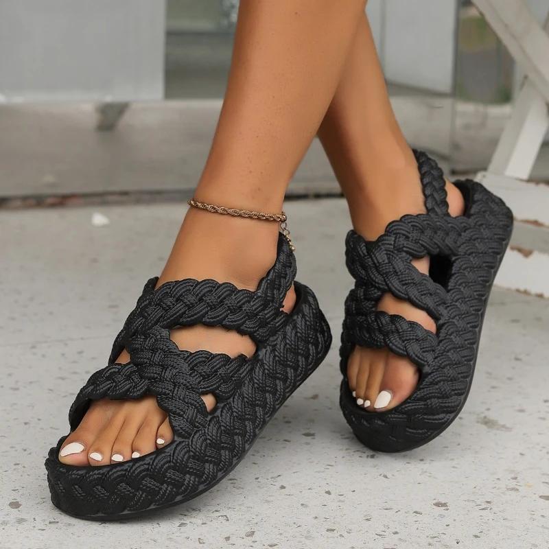 

2025 Новая платформа Полые Открытый носок Женские сандалии Летняя мода Повседневные Элегантные и Удобные Кроссовки НЕТ:806-1 35-36 чёрный