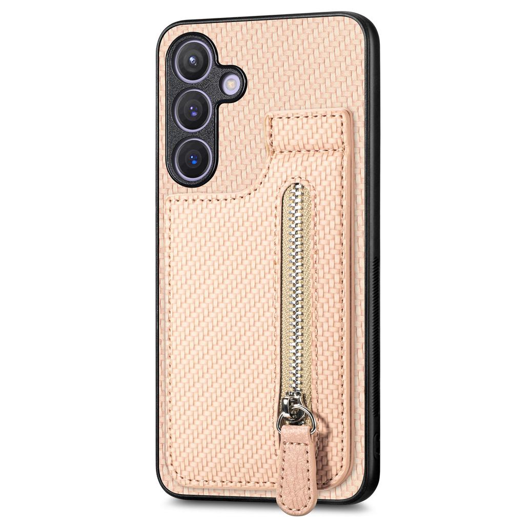 For Samsung Galaxy S25+ Deksel Lær Telefon Bakdeksel med Glidelås Kortholder Støtte