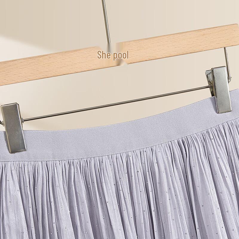 Shechi Gentle Hot Drill Elastic Waist A-line Midi Skirt