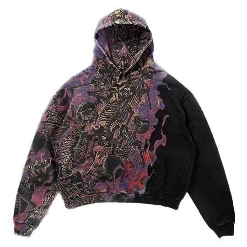 Womens Dark Skull Print Hoodie Long Sleeve Loose Streetwear