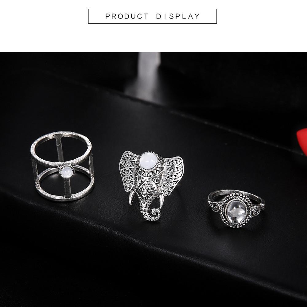 

3 Rings Set New Bohemian Vintage Women Alloy Elephant Shape Finger Rings