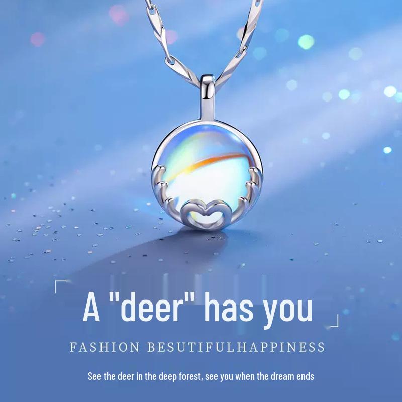 Pure Silver Moonstone Clavicle Necklace for Women - Birthday or Christmas Gift for Girlfriend