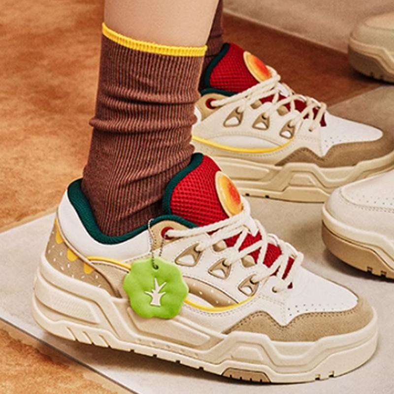 New Anta Micro Sugar 2 Burger Slip-Resistant Lightweight Height Increasing Low-Top Skateboard Shoes Women's White Brown 922448088-6