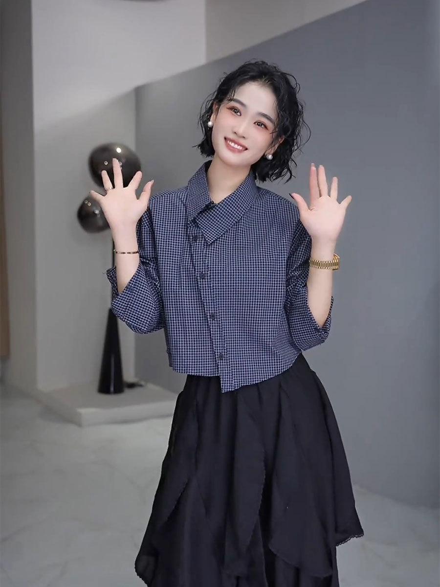 

Женская синяя полосатая рубашка-куртка с длинным рукавом и воротником поло Large