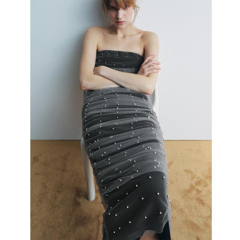 Autumn and Winter New off-Neck Temperament Elegant Knitted Mid-Length Midi Sleeveless Dress 3920178