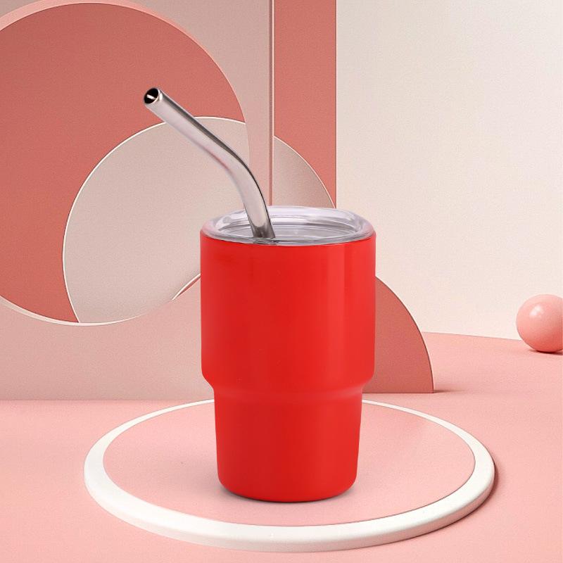1pcs Tumbler Design Shot Cups 3oz Stainless Steel Shot Glass With Lid And Straw Insulated Drinking Cup For Bar Pub Club Restaurant Home Use Drinkware