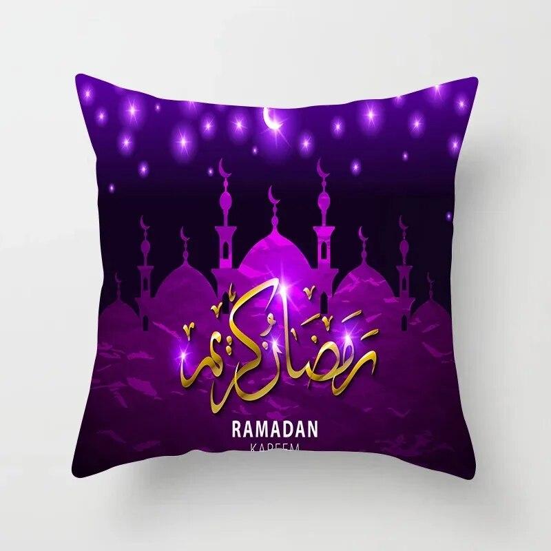 45cm*45cm Islamic Eid Mubarak Decoration Home Purple Pillowcase Ramadhan Decoration Sofa Muslim Mosque Decoration Cushion Cover