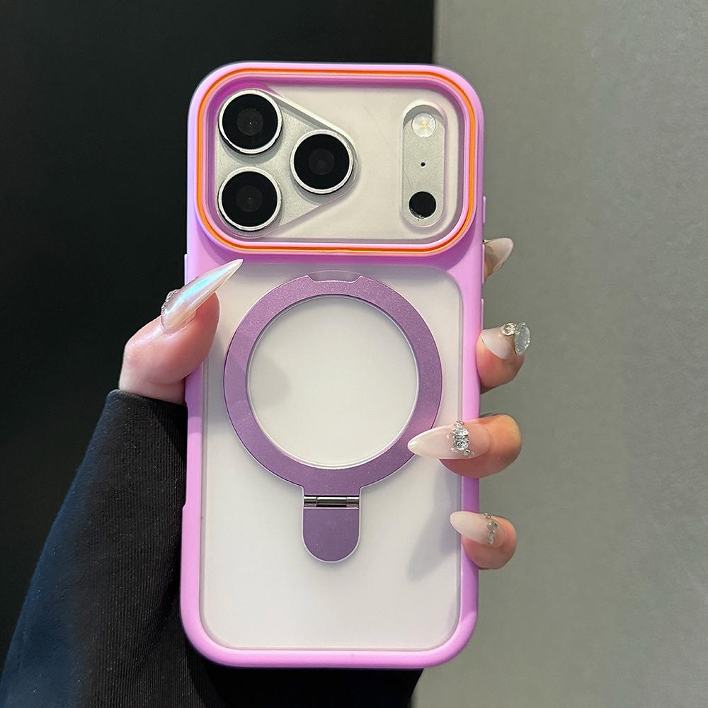 Luxury Transparent For Magsafe Stand Case For iPhone 17 16 15 14 13 Pro Max 16Pro 17Pro Magnetic Shockproof Matte Back Cover