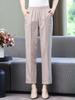 Women's High-Waist Cotton-Linen Summer Pants: Stylish, Elastic, Straight Fit for Middle-Aged and Elderly