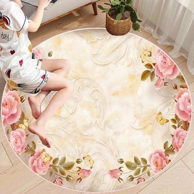 Europäischer Luxus Runder Teppich Wohnzimmer 3D Blumen Dekoration Teppich Rutschfest Waschbar Schlafzimmer Lounge Teppiche Anpassbare Bodenmatte