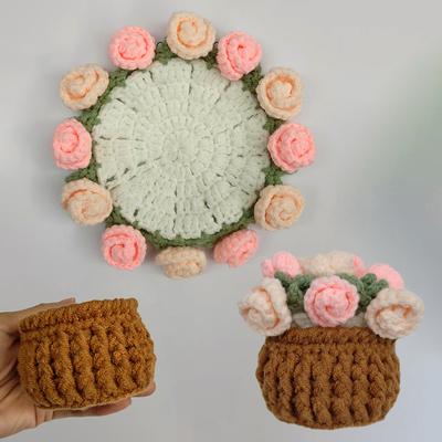 Rosenstrauß Untersetzer Handgewebte Rosenstrauß Platzmatte Gehäkelte Blumen Platzmatte Pflanzen Ornament Deko Fertiges Produkt Geschenk