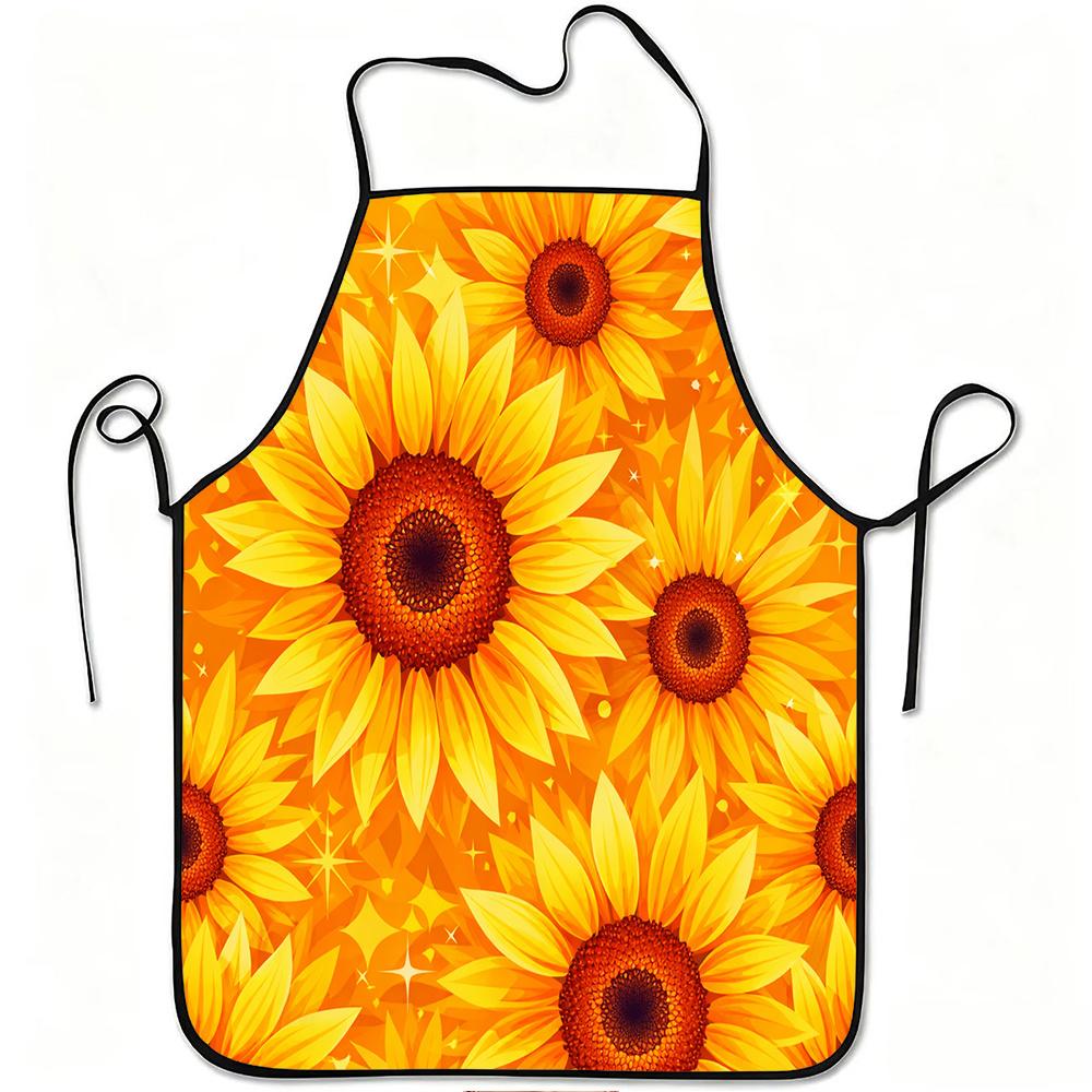 1pc Bright Sunflower Pattern Print Apron, Durable And Easy To Clean, Adjustable Waistband, Polyester Material, for Kitchen Cooking, Gardening, Orchard