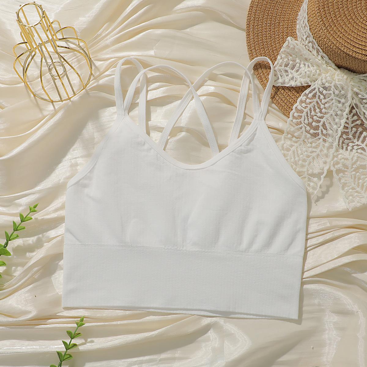 Women Sexy Cross Back Strappy Seamless Comfortable Push Up Bralette Bra S белый