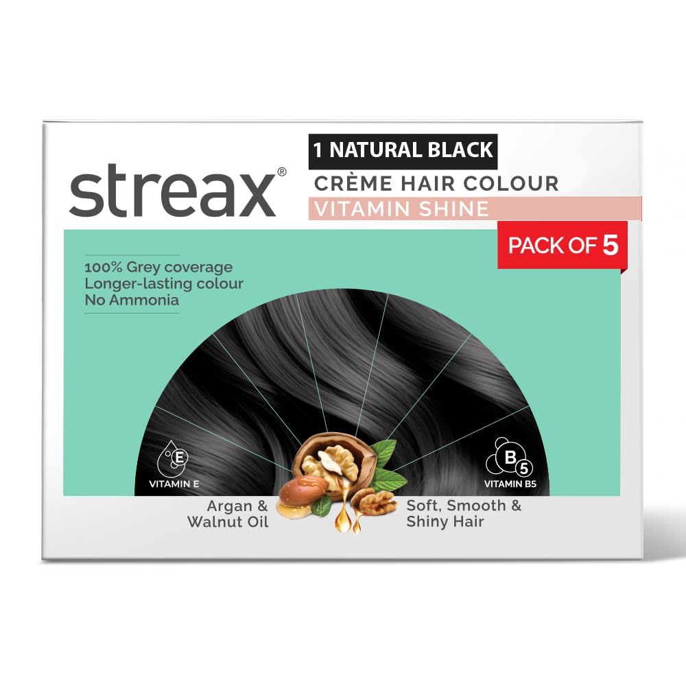 

Streax Crème Permanent Hair Colour Натуральный черный 45 г (Пакет из 5) Стойкая краска для волос для женщин, закрашивающая седину