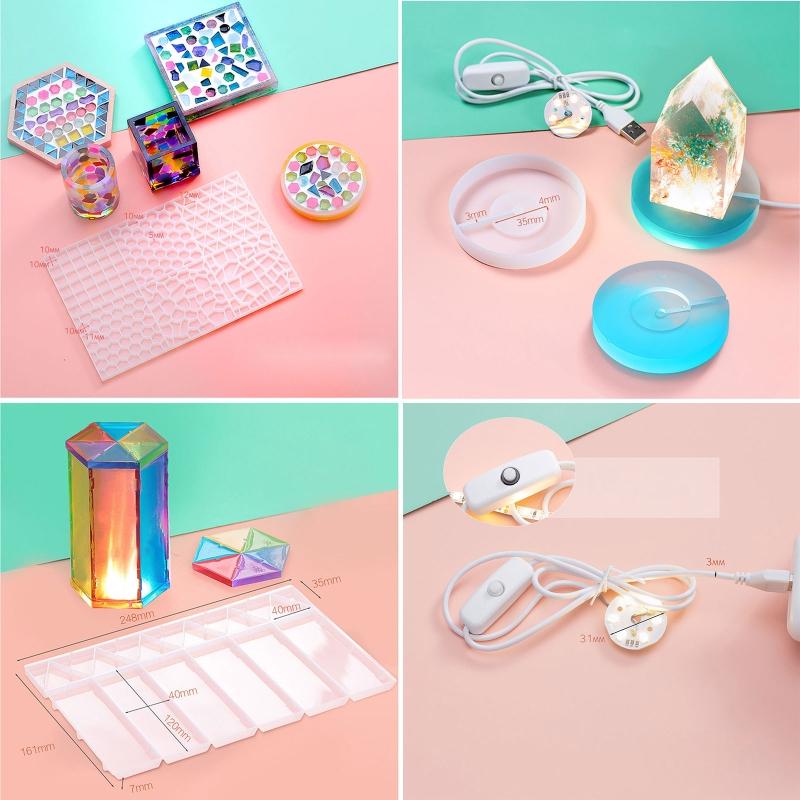 Hexagonal Light Resin Molds Mosaic Shape Decor Box Silicone Molds for Epoxy Resin Casting DIY Home Candlestick Ornament