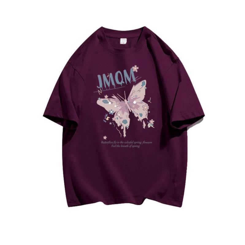 European large-size cotton short-sleeved t-shirt women's grape purple summer new fashion loose and thin design top tide