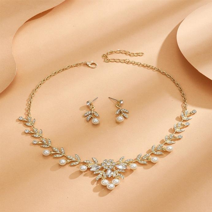 

Bridal Jewelry Set, Necklace, Earrings, Mori Flowers, Zircon Two-Piece Set, Exquisite Wedding Accessories, Evening Dress Accessories