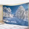 Blue Winter Forest Christmas Tapestry, Snow-Covered Pine Trees Wall Hanging, Aesthetic Holiday Backdrop for Bedroom Decor
