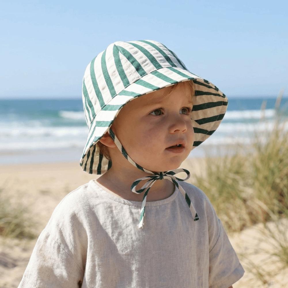 Striped Pattern Double Sided Baby Bucket Hat Plaid Pattern Panama Bonnet Travel