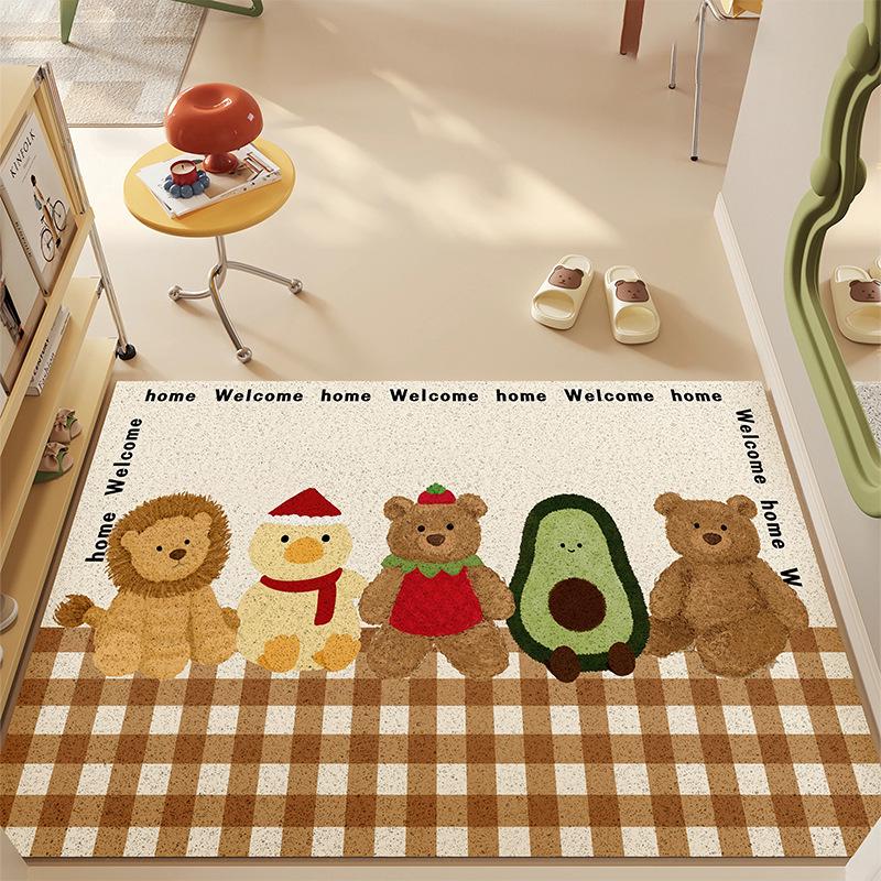 Cartoon Dust-Resistant Non-Slip Door Mat: Wear-Resistant, Cuttable, Dirt-Resistant Silk Ring Mat for Home Entrances
