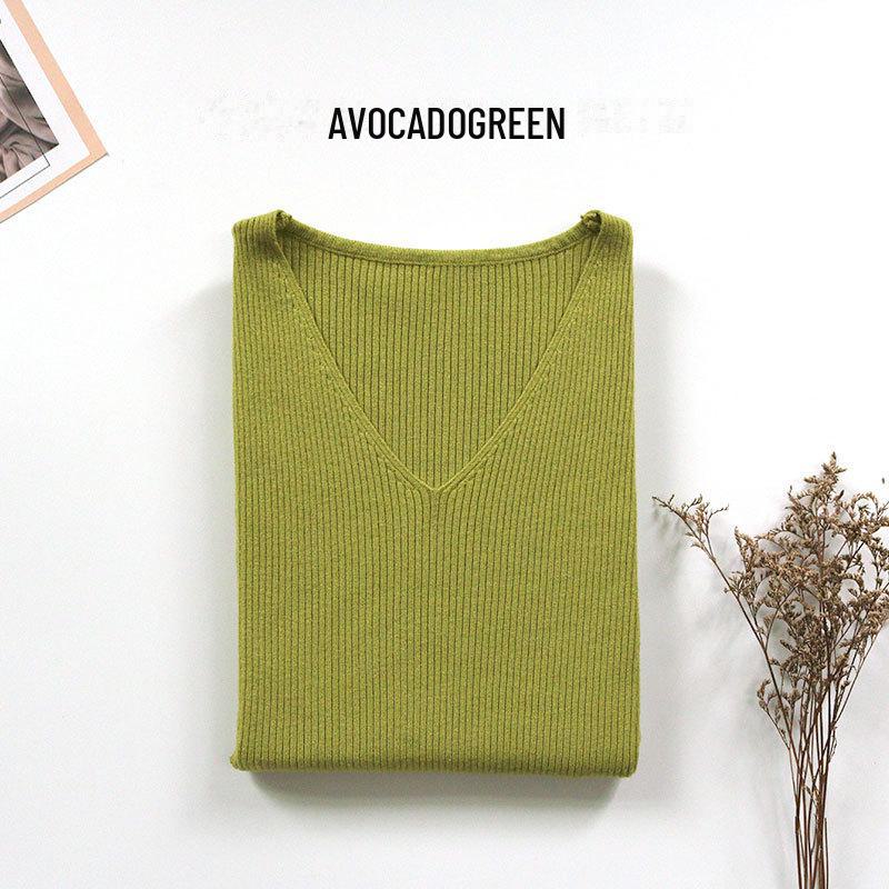 Dámský pletený pulovr s výstřihem do V slim fit: Trendy, s dlouhým rukávem, teplé na podzim a zimu