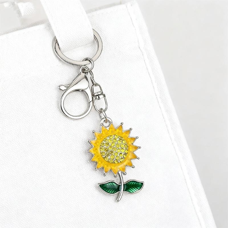 Sunflower Themed Keychain Metal Construction Flower Key Holder Lightweight Portable Fashion Jewelry Gift