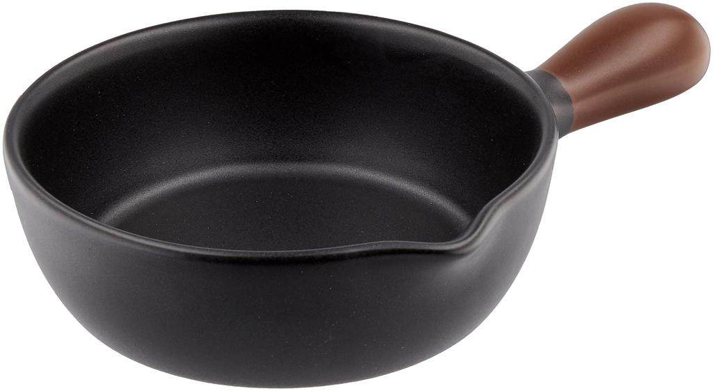 Banko Ware Bi-color Saucepan/Frying Pan, Suitable for Direct Heat and Oven, Approx. 16cm Diameter, Black/Brown, Ceramic, Microwave Safe, Made in Japan