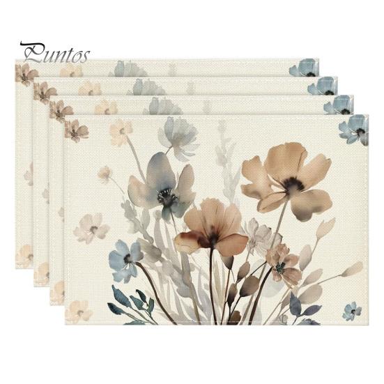 Colorful Table Decor Placemats 1/4 Pcs Printed Placemat Floral Pattern Heat Isolation Wrinkle-Resistant Desk Protection Party Kitchen Dining