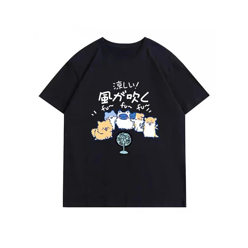 Korean Fashion Tees Summer Kawaii T-shirt Japanese Cartoon Cute Cat Short Sleeved Tshirt Pet Graphic Blouse Streetwear Clothes