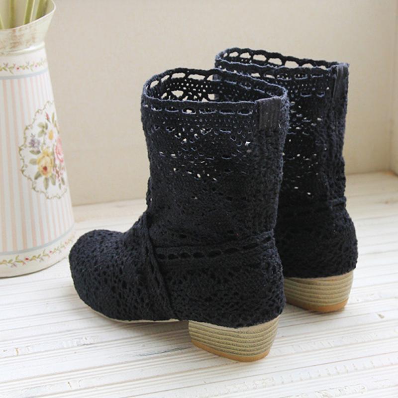 Cool boots women's new spring and summer hollow boots women's shoes medium boots net boots single boots sandals short boots
