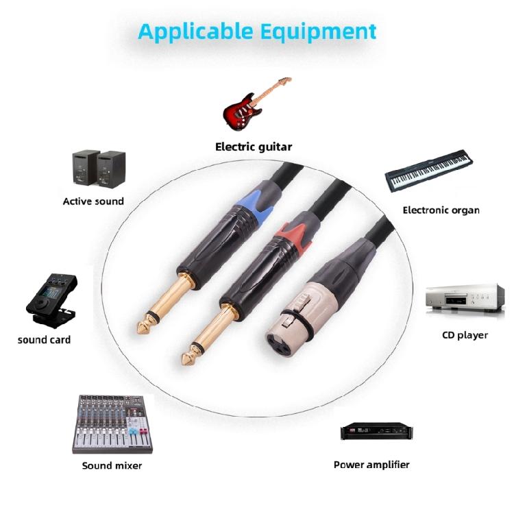 3-Pin XLR Female to Dual 6.35mm 1/4'' TS Mono Microphone Patch Cable for Speaker