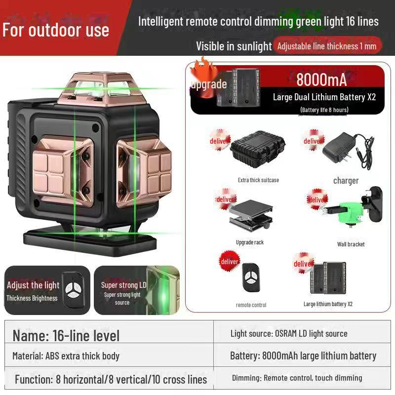 Autocolante de perete cu nivel laser verde de înaltă precizie, cu 16 linii, pentru utilizare în aer liber