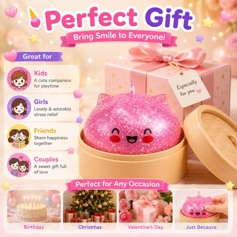 Simulation Steamed Stuffed Bun Toy Glitter Slow Rising Soft Stress Relief Fidget Toy for Classroom Student Rewards