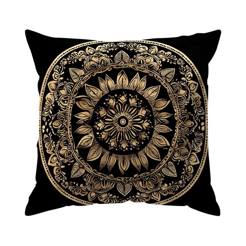 Home Decor Elegant Black And Gold Mandala Pattern Pillows Pattern Cushion Cover Suitable For Sofa Bedroom Car Pillow Cover
