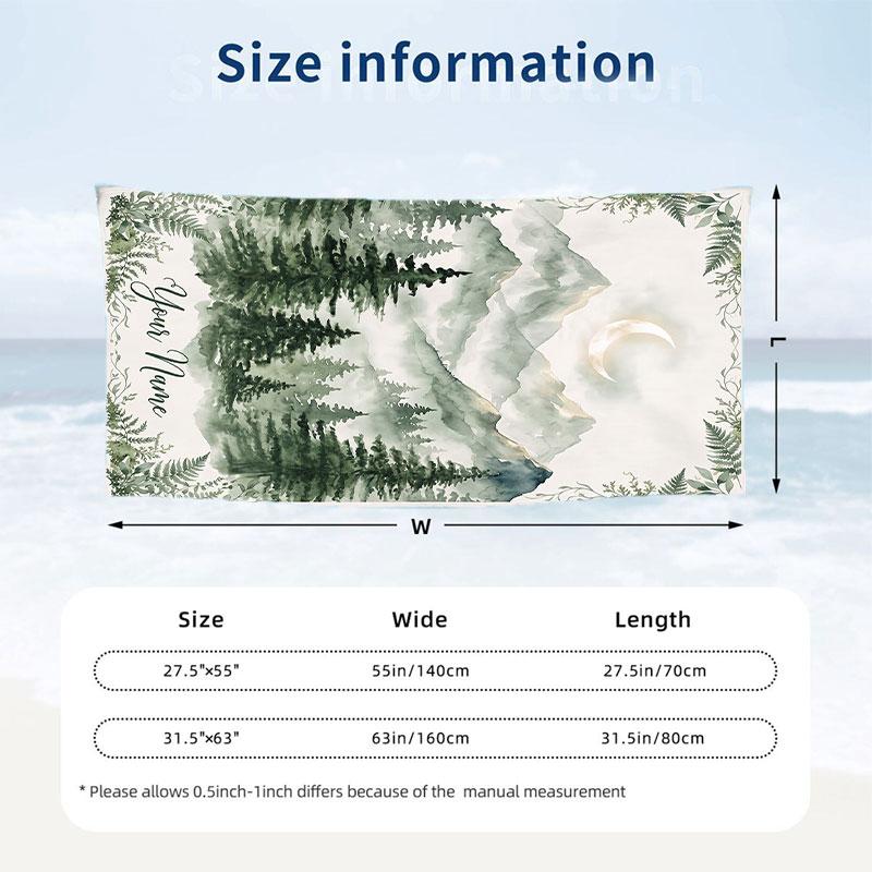 Moonlit Moth Garden 1 Theme Quick Dry Beach Towel Custom Name Text Print Large Sand Resistant Towel Beach Vacation